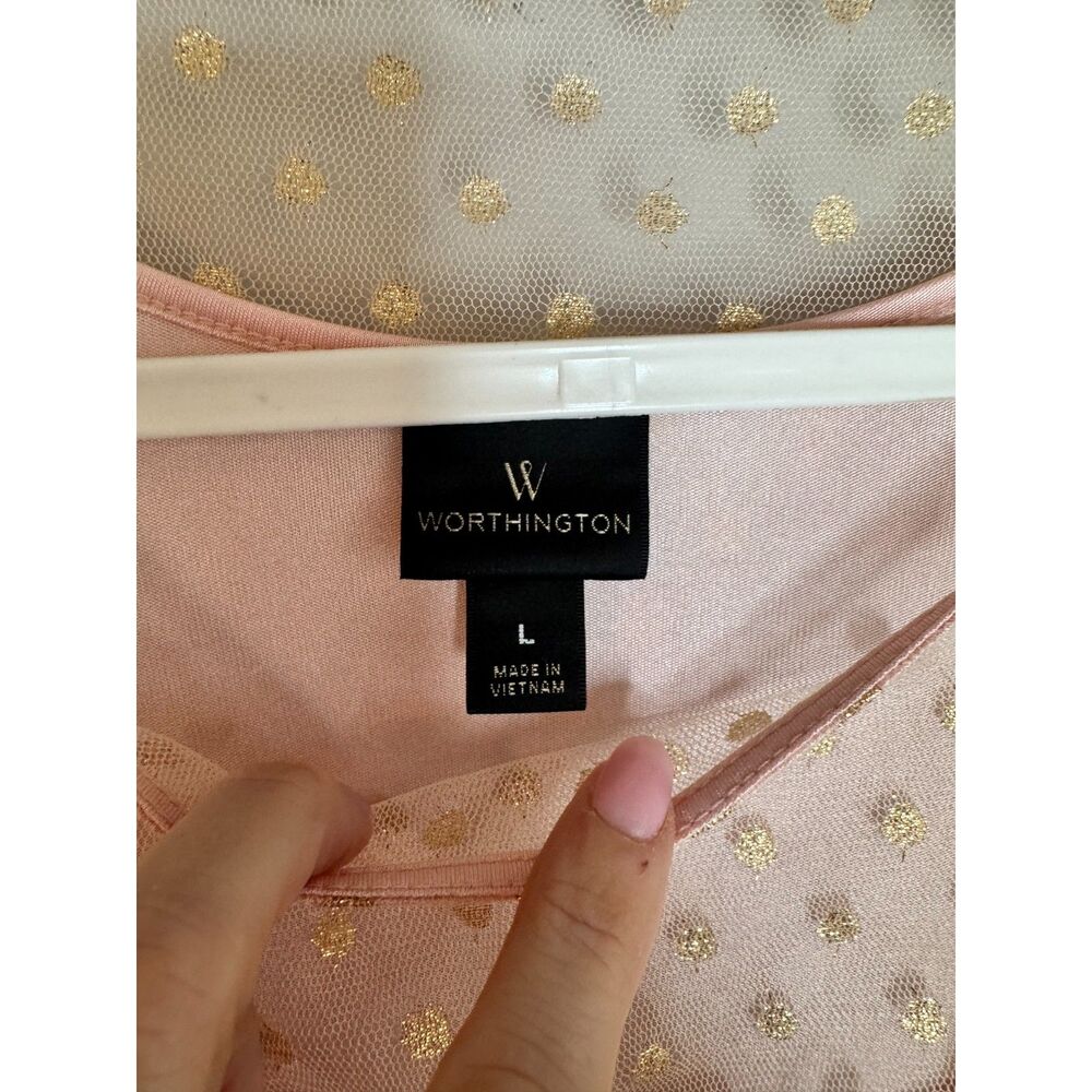 Pink Gold Polka Dot Sheer Bell Sleeve Romantic Fairy Fairycore top L - Picture 4 of 7